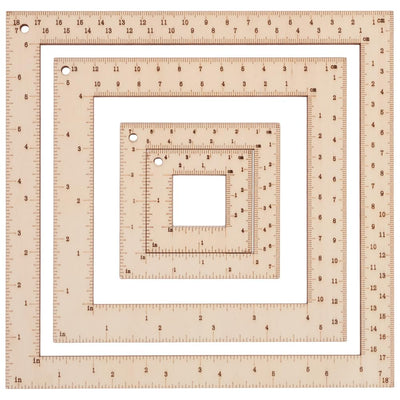 FINGERINSPIRE 4 Pcs Square Wood Knitting Gauge Rulers 0.78/3/5.5/7.3inch Wooden Knitting Gauge Swatch Ruler Knitting Heedle Gauge Measuring Tool Sets for Crochet Measurement Tool for Knitters