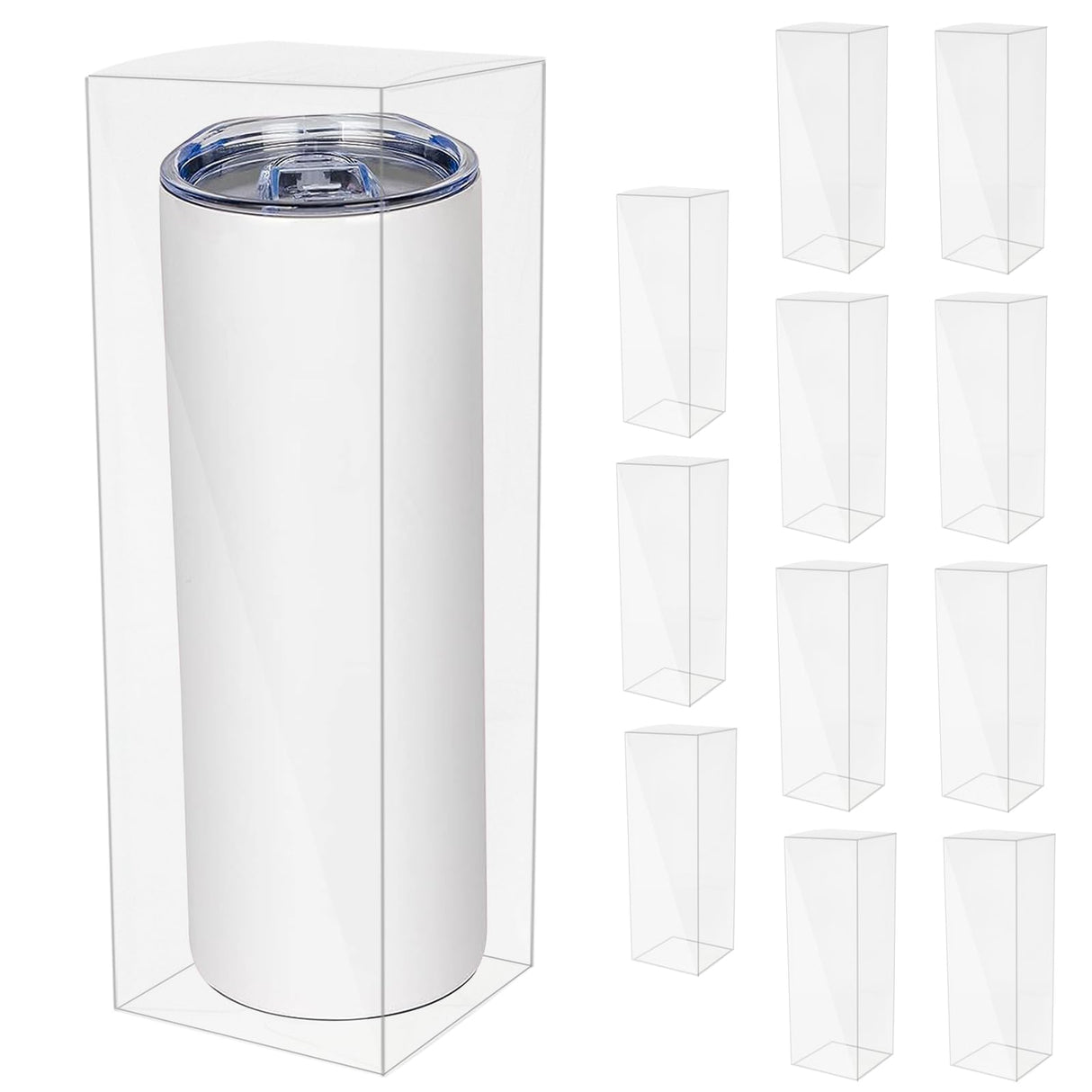 12 PCS Gift Boxes for Sublimation Tumbler 3.3 x 3.3 x 9.8 Inch Transparent Exhibition Boxes with Protective Membrane for 12 oz, 20 oz, 30 oz Heat Press Sublimation Blanks Skinny Tumbler Gift Wrapping XiyaxiVici