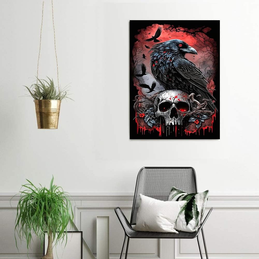 KTHOFCY 5D DIY Diamond Painting Kits for Adults, Halloween Crow Skull Full Drill Embroidery Cross Stitch Crystal Rhinestone Paintings Pictures Arts Wall Decor Painting Dots Kits 11.8X15.7inch KTHOFCY