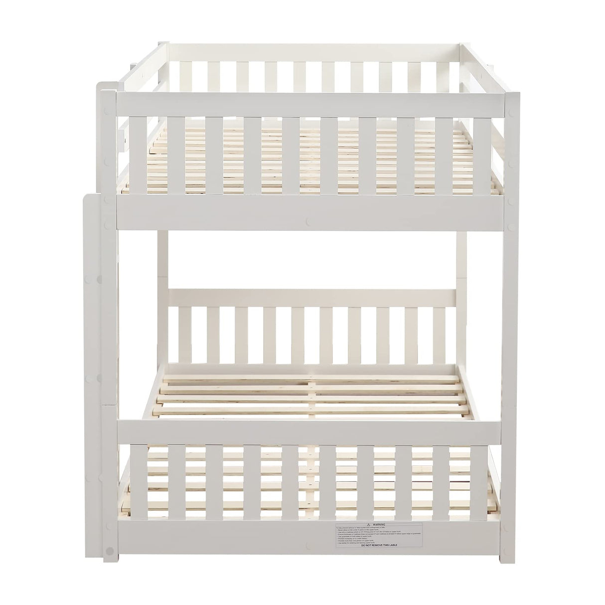 JOYMOR Solid Wood Low Twin Over Twin Bunk Bed for Kids/Toddlers/Junior, Bunk Bed Frame with Guardrails & Ladder for Boys Girls, No Box Spring Needed, White JOYMOR