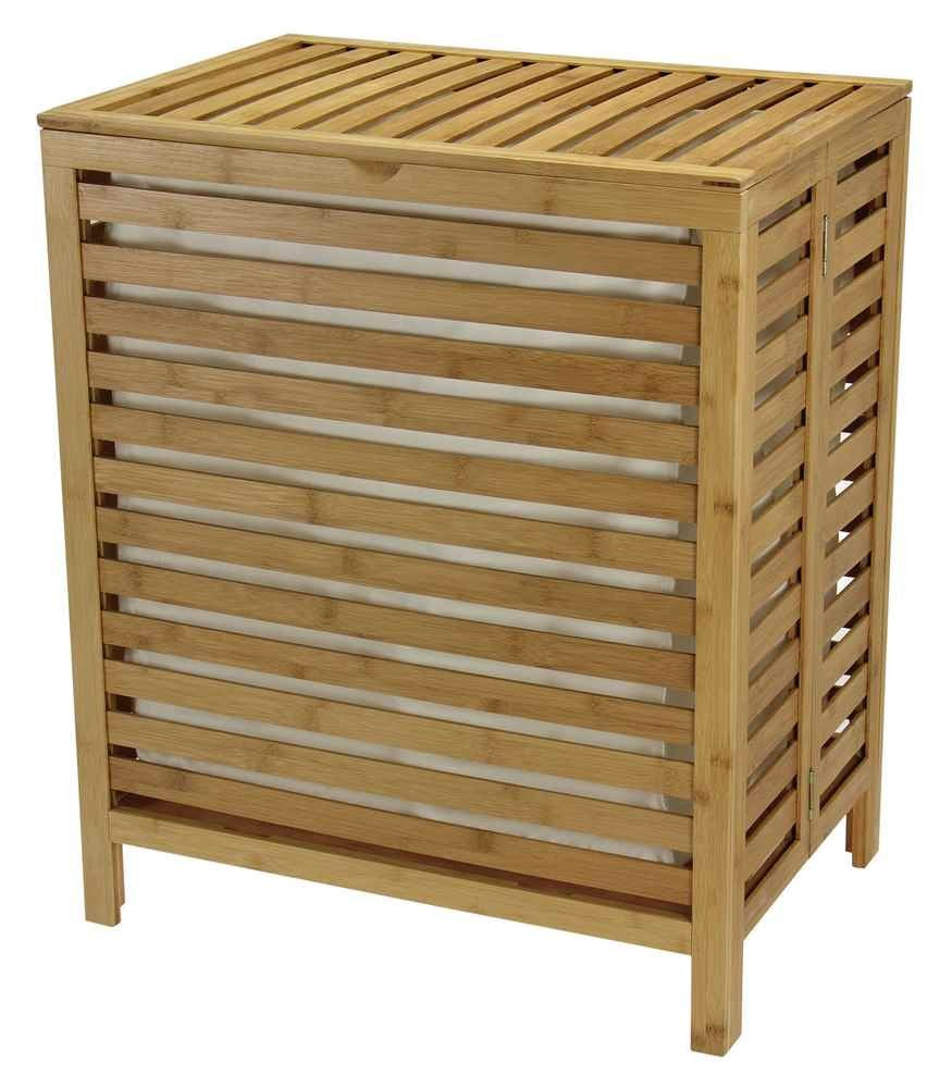 Household Essentials 6216-1 Natural Bamboo Laundry Hamper with Hinged Lid and Cotton Liner Large Household Essentials