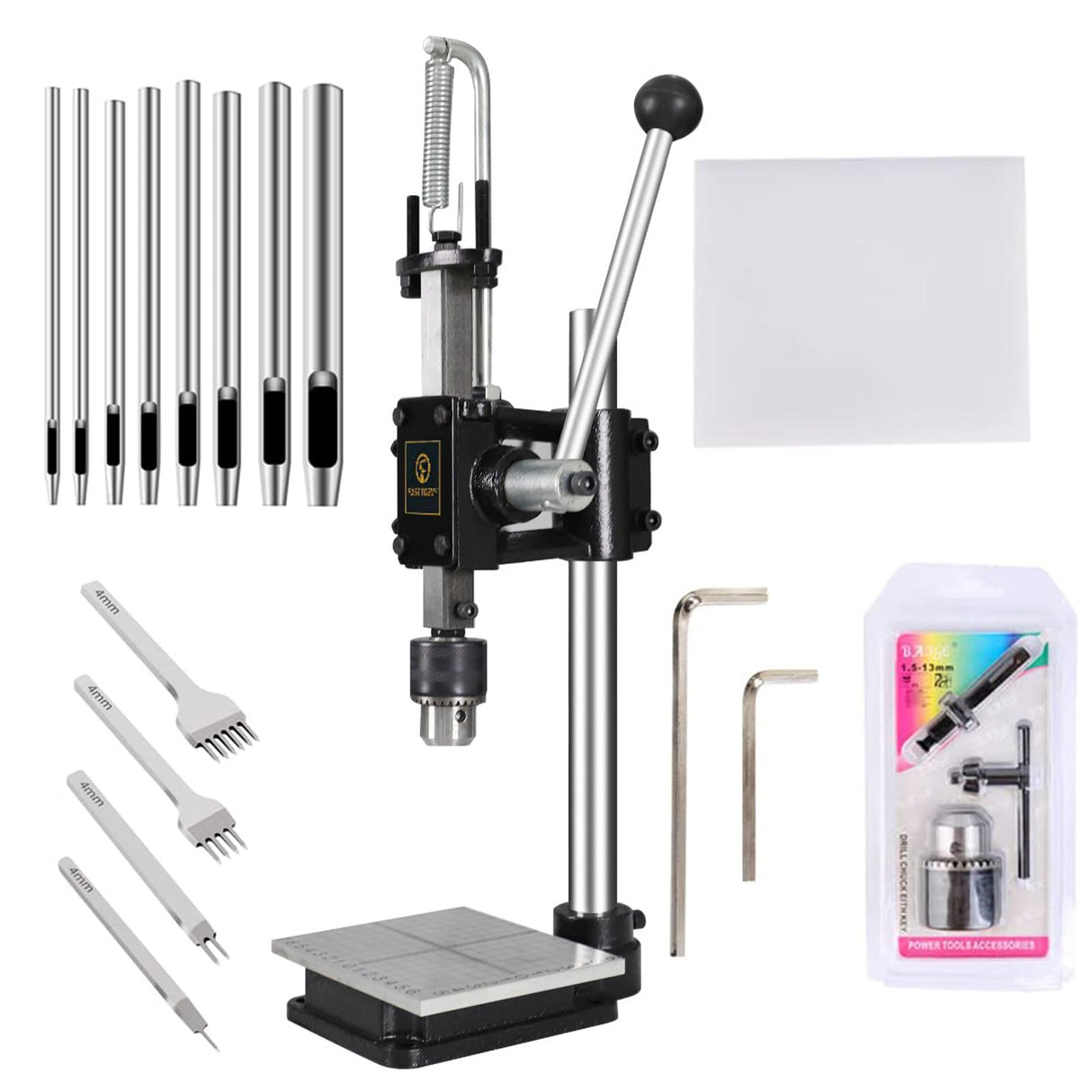 Leather Hole Puncher Hand Punching Machine Manual Press Puncher Punch Tools for DIY Craft (with Chuck, PP Plate and Aluminum Plate) (Style D) FASTTOBUY