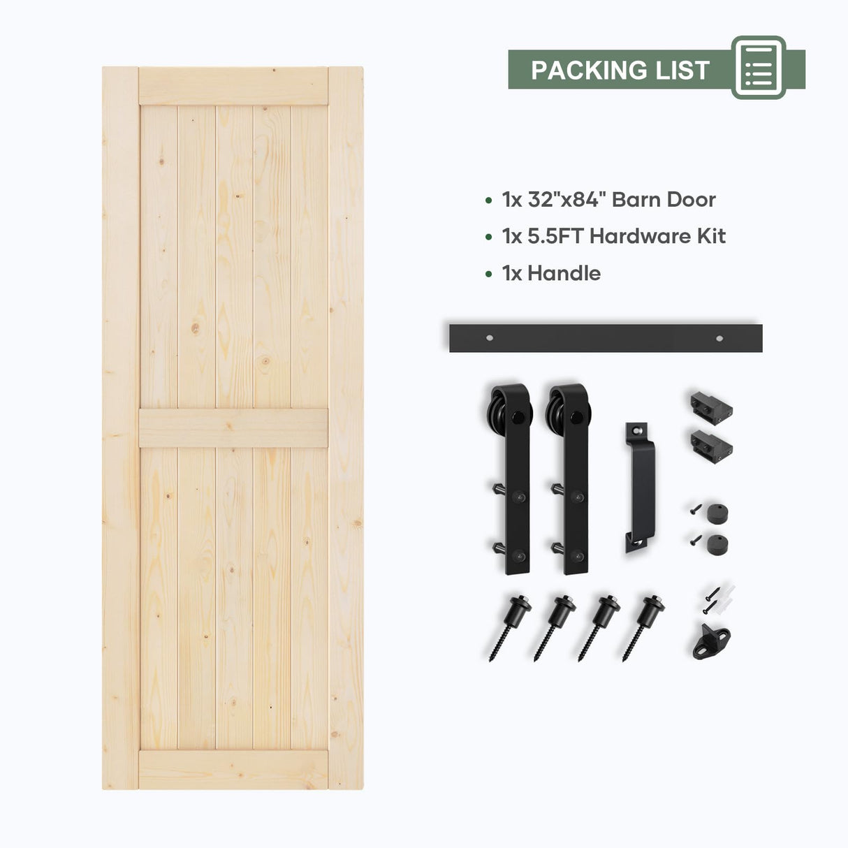 ROYMELO 32x84 inch Sliding Barn Wood Door Slab with 5.5ft Hardware Kit, Requires Simple DIY Assembly ROYMELO