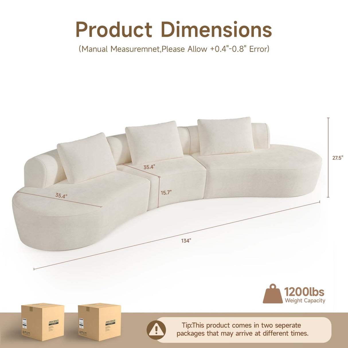 ONBRILL 134" Cloud Sectional Couch,Modern Modular Curved Sofa with Deep Seat,Upholstered Chenille Boneless Upholstered Couches for Living Room,No Assembly Required ONBRILL