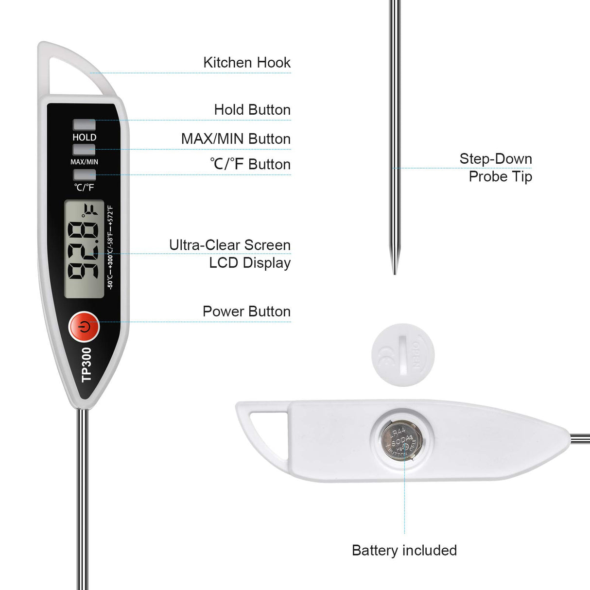 Meat Food Thermometer, Digital Candy Cooking Thermometer, Kitchen Cooking Thermometer Instant Read for BBQ Grill, Oil, Milk, Bath Water, Deep Fry, Candle Temperature AimmiNate