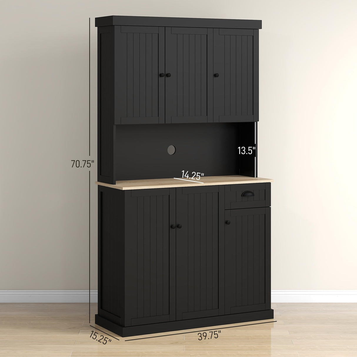 HOMCOM 71" Buffet with Hutch, Modern Farmhouse Kitchen Pantry Storage Cabinet with Microwave Oven Countertop, Drawer, and Cupboard, Black HOMCOM