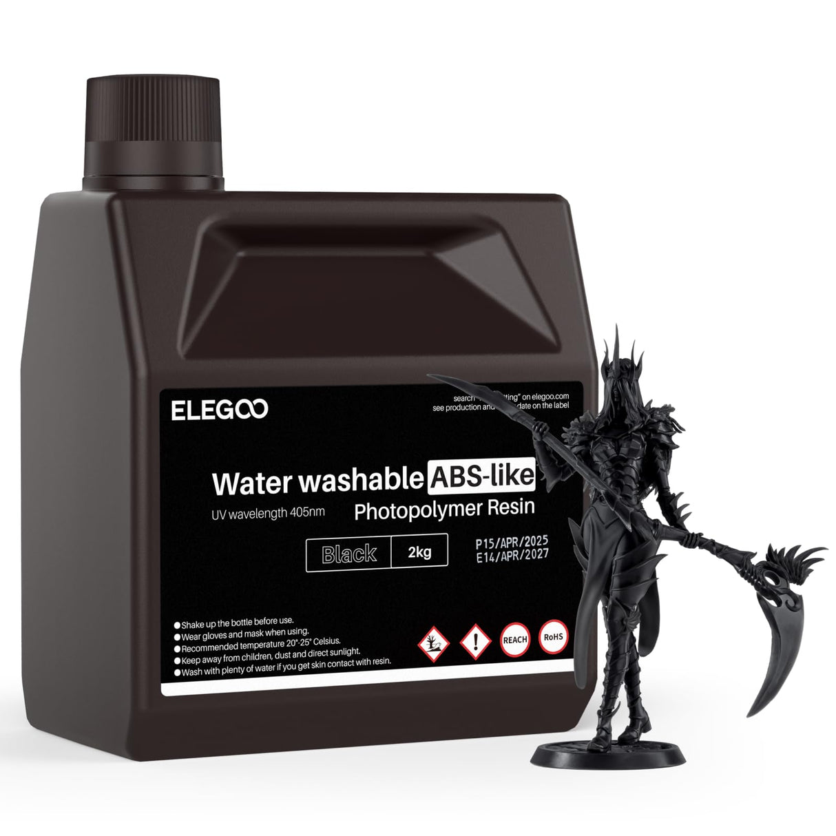 ELEGOO Water Washable ABS-Like 3D Printer Resin, High Durability and Toughness, Low Odor, Wide Compatibility for Mars Saturn Jupiter MSLA DLP LCD 3D Printing, Black 2000g ELEGOO