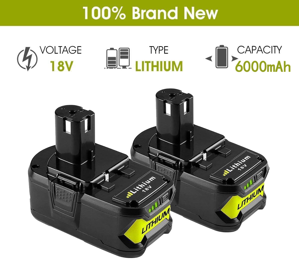Upgraded 7.0Ah 2Packs P108 18V Battery Compatible with Ryobi 18V ONE+ Battery Replacement P108 P102 P103 P104 P105 P107 P109 P122 Cordless Tool Batteries Rapid Rechargeable Batteries with Indicator POWTREE