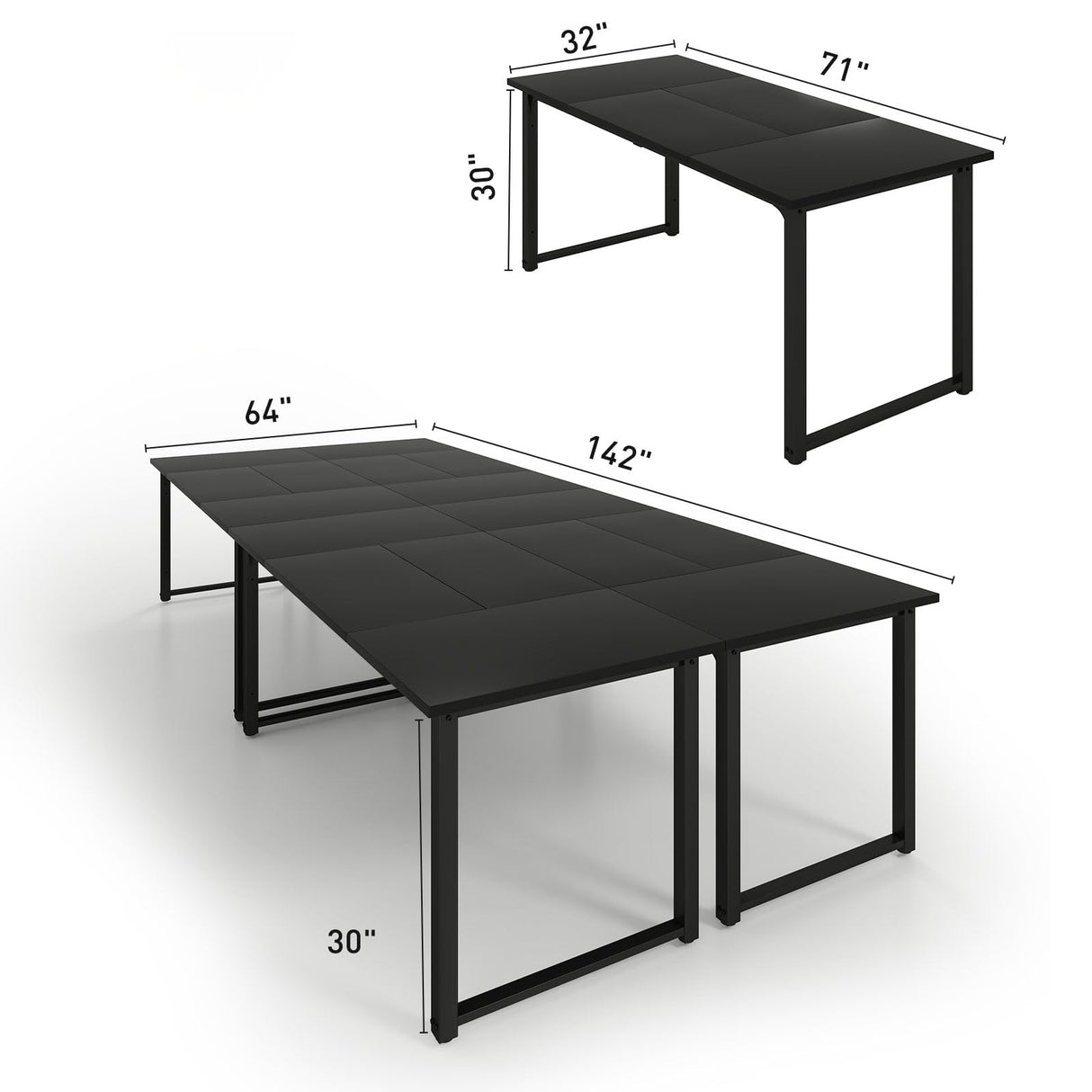 Bonzy Home 12FT Conference Table, Modern Large Meeting Table Office Desks for 16 Person, Long Rectangle Table with Sturdy Metal Frame, 4PCS, 142" D x 64" W x 30" H, Black Bonzy Home