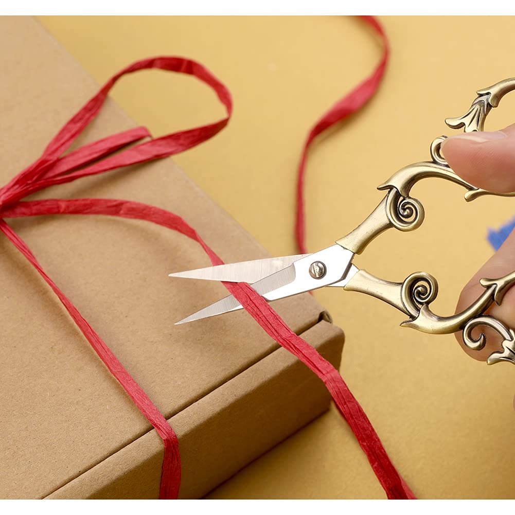 SHWAKK Embroidery Scissors 4.45in Ancient Cyan Gourd flower Scissors with Tassels and Thimble, Embroidery Tools for Sewing, Crafting, Tailoring, Needlework, Handicrafts DIY Tools SHWAKK