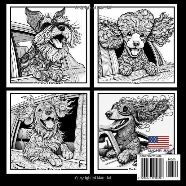 "DOGS-IN-CARS" A Mandala Coloring Book for Boys, Girls, Teens, Men, Women, Adults and Seniors: Large Cute Easy Fun Humorous Activity Book of 50 ... Mindful Inspirational Meditation Dog Images WoodArtSupply