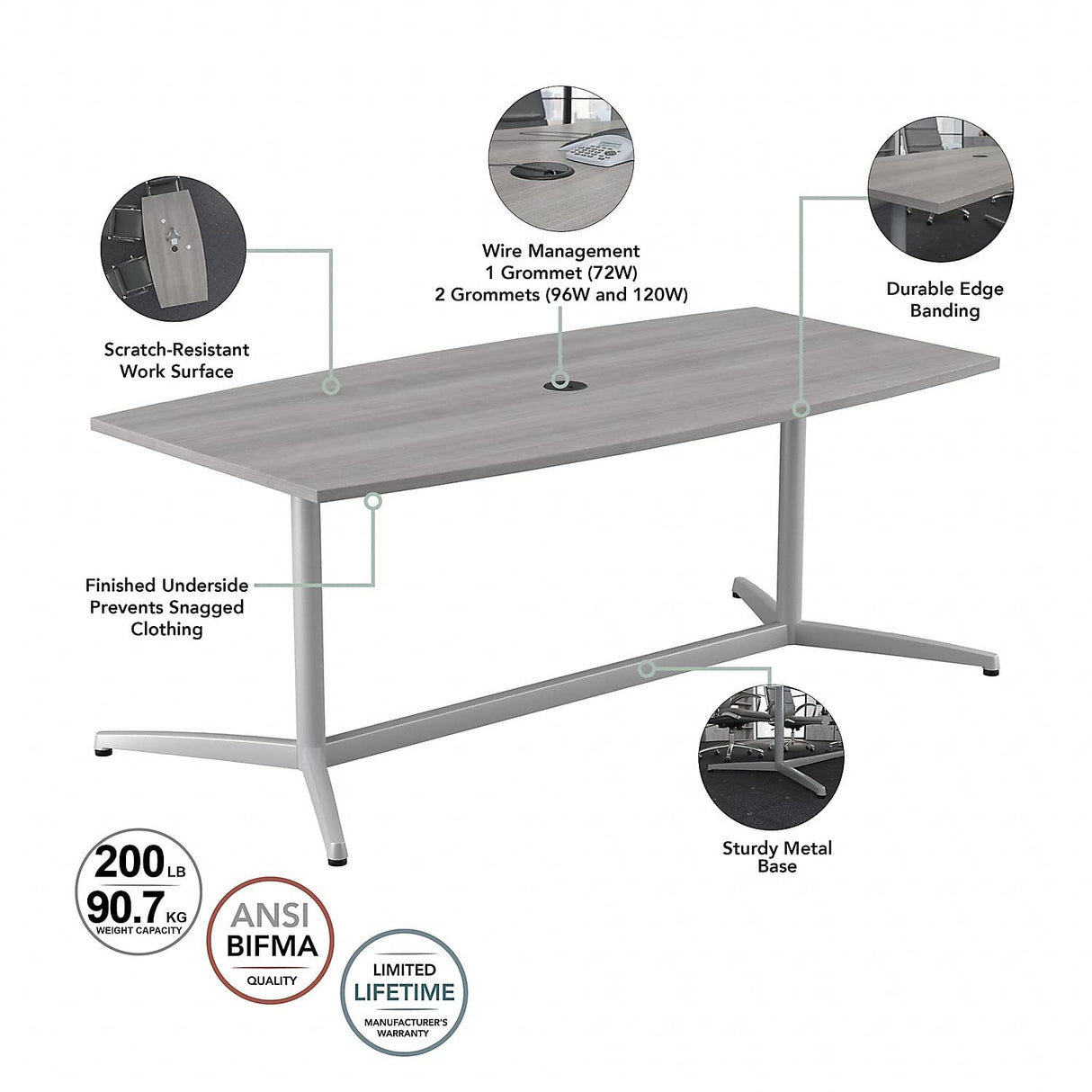 Bush Business Furniture BBF Conference Table for 8-10 People | Boat Shaped 10 FT Engineered Wood Meeting Desk with Sturdy Metal Base for Office Boardrooms, 120W x 48D, Platinum Gray Bush Business Furniture