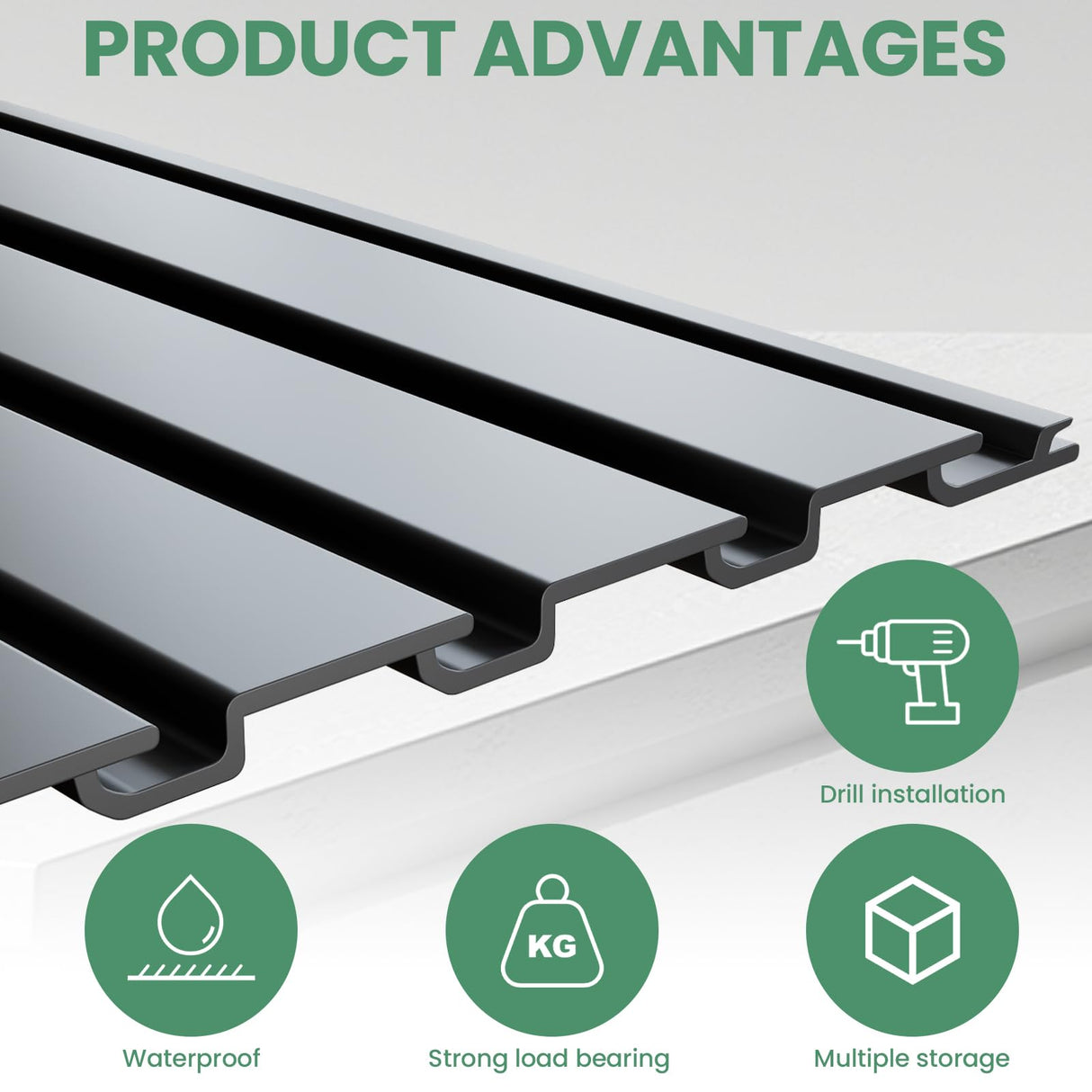 2pcs 4 x 8ft Slat Wall Panels Garage Wall Organizer, Heavy PVC Wall Hanger with 12 Hooks, Slatwall Panel Wall Storage Systems for Garage Wall Storage, Slatted Wall Panels - Black Maeklon