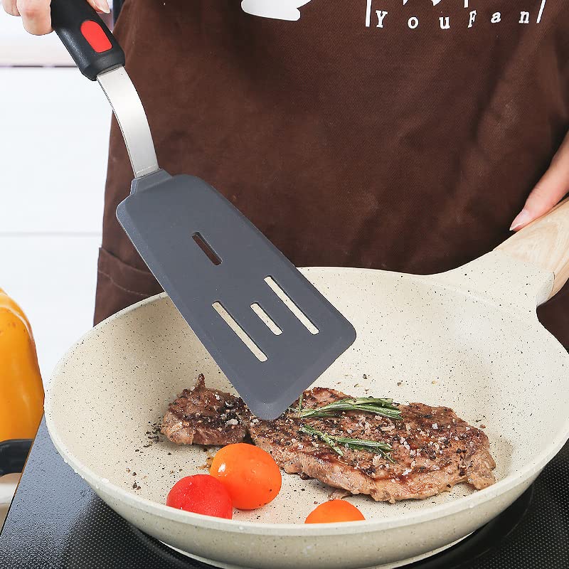 Hotec Silicone Spatula Turner for Nonstick Cookware, Cooking Spatula 600°F Heat Resistant Large Flexible Rubber Spatula Set of 3, Kitchen Utensils for Flipping Eggs, Burgers, Pancakes, Crepes HOTEC