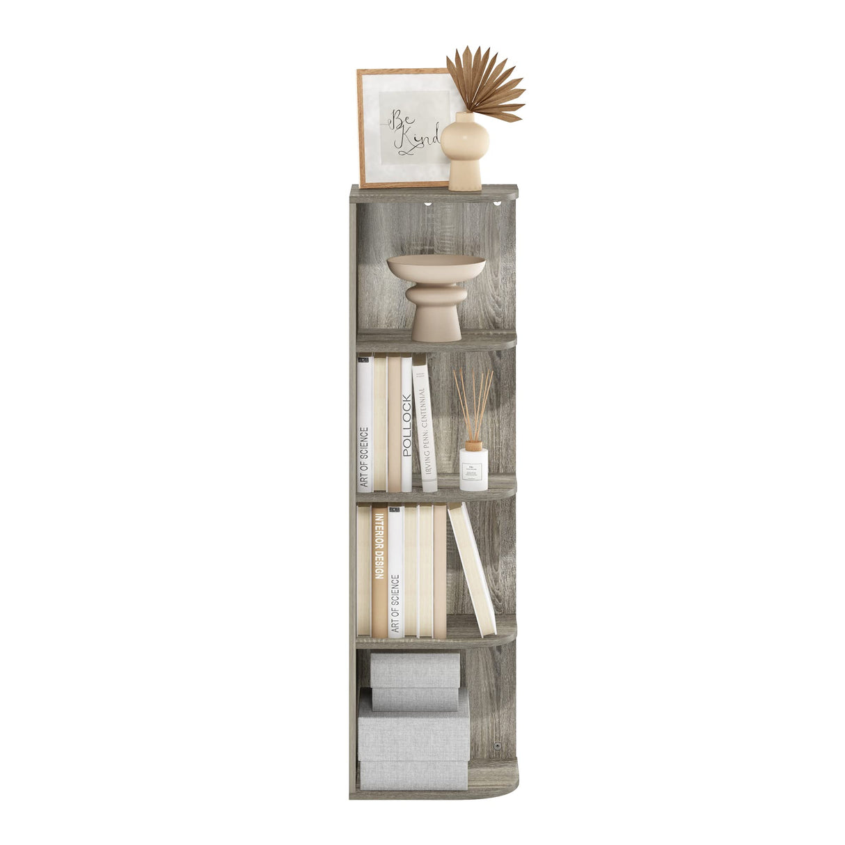 Furinno Pasir 4-Tier Corner Open Shelf Bookcase, French Oak Furinno