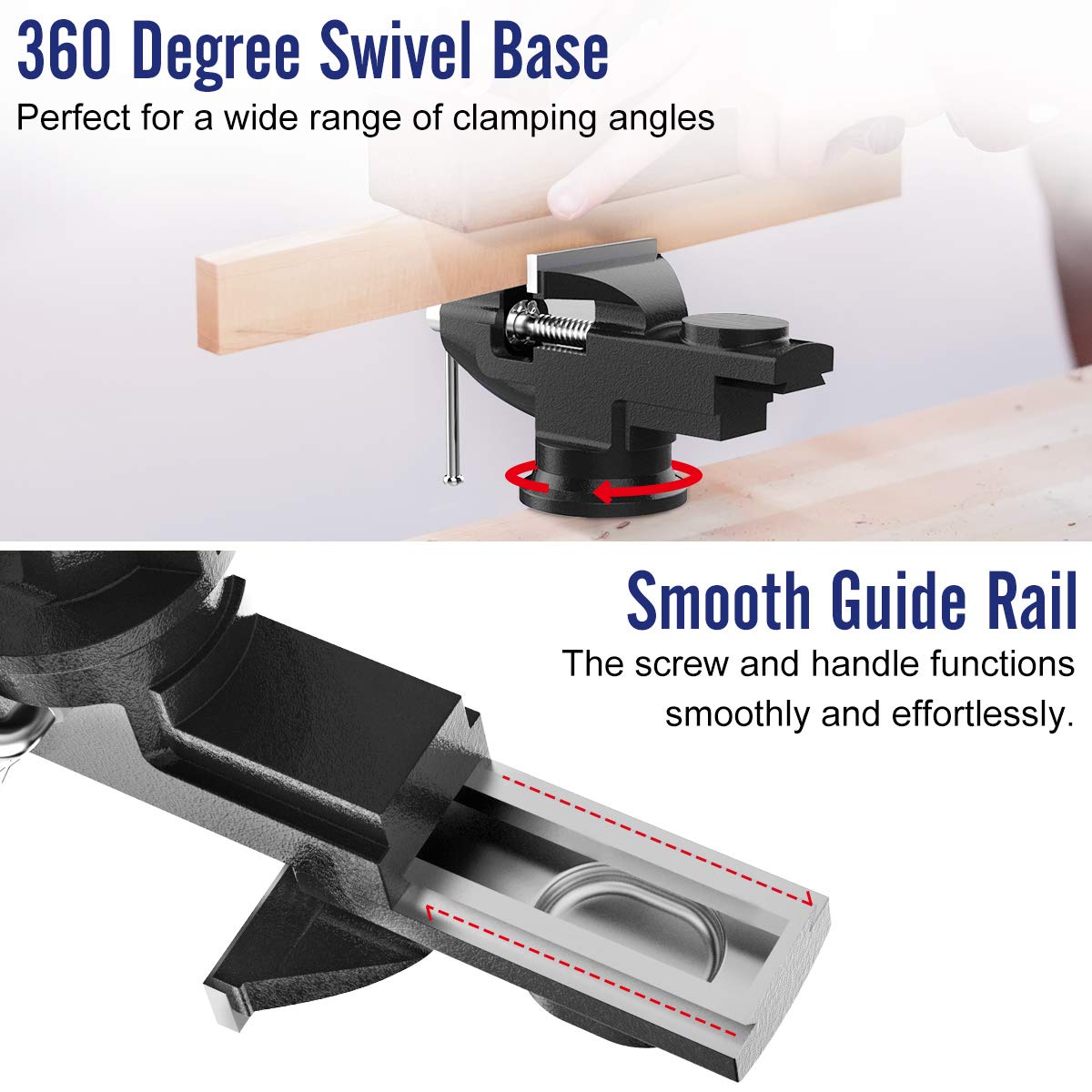 Housolution Universal Table Vise 3 Inch, 360°Swivel Base Bench Clamp Home Vise Clamp-On Vise Repair Tool Portable Work Bench Vise for Woodworking, Cutting Conduit, Drilling, Metalworking - Black Housolution
