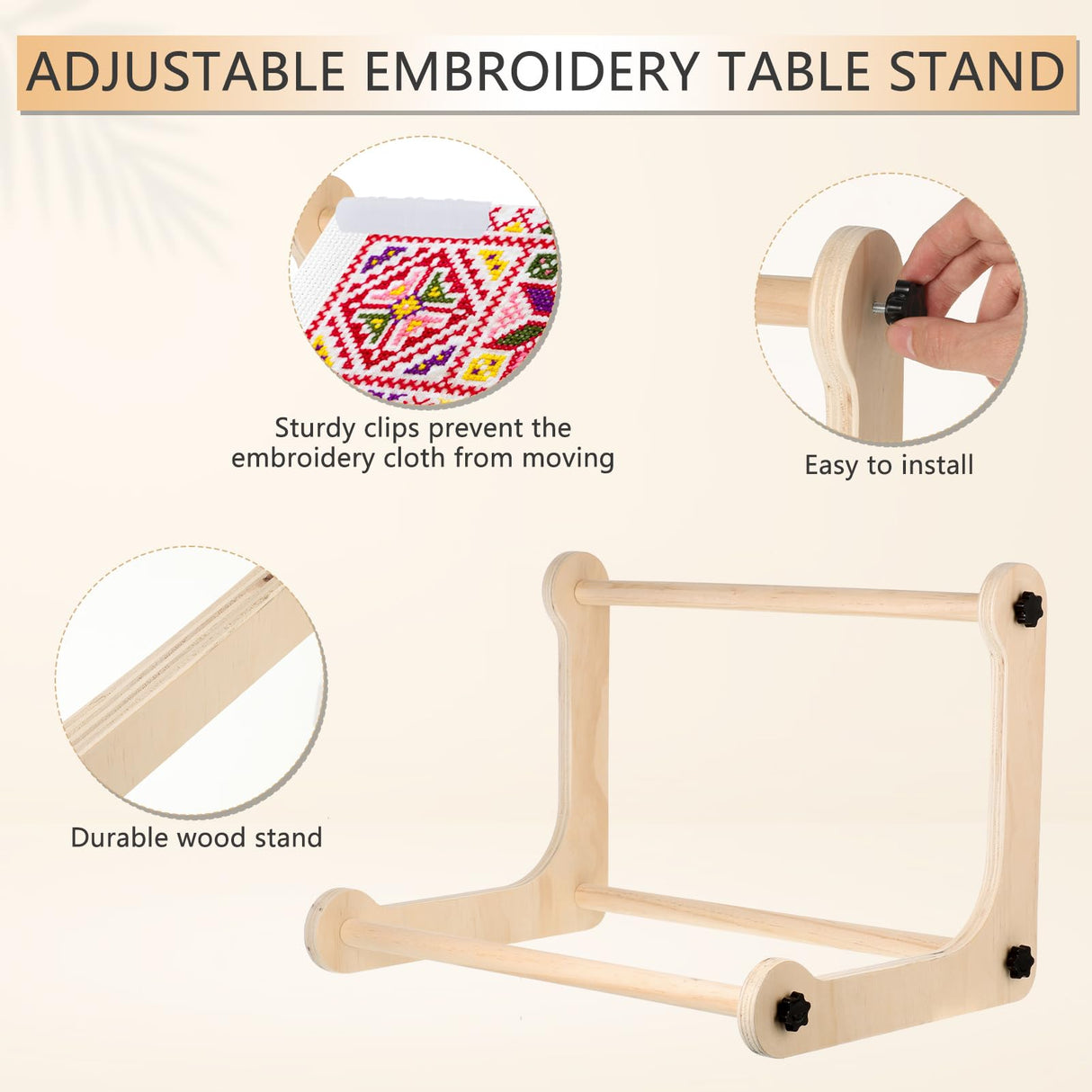 Adjustable Embroidery Table Stand,Cross Stitch Hoop Stand,Wood Embroidery Holder,Cross Stitch Frame for Lap or Table Top Cross Stitch or Tapestry Needlepoint Embroidery,2 Sizes Rod ( 11.8" and15.75) YEXEXINM