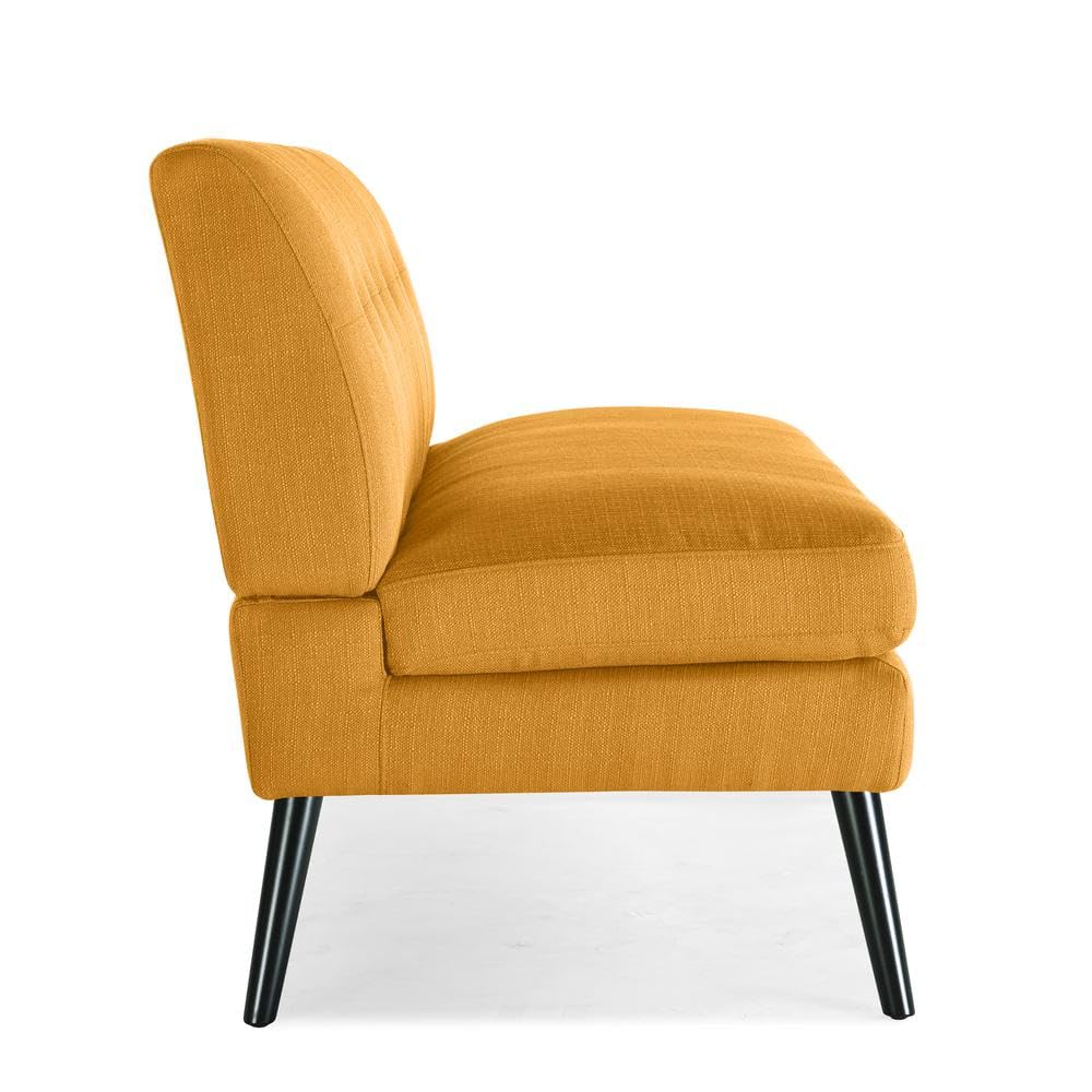Handy Living Armless Loveseat in Mustard Yellow Linen with Espresso Legs Handy Living