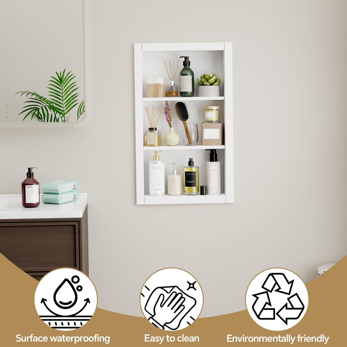 HAIDAIYA 14'' * 24'' Recessed Medicine Cabinet Wall Niche Wood, 3-Tier Bathroom Niche Insert for Drywall, in Wall Shelf Medicine Cabinets Replacement, for Living Room, Bathroom Storage, White HAIDAIYA