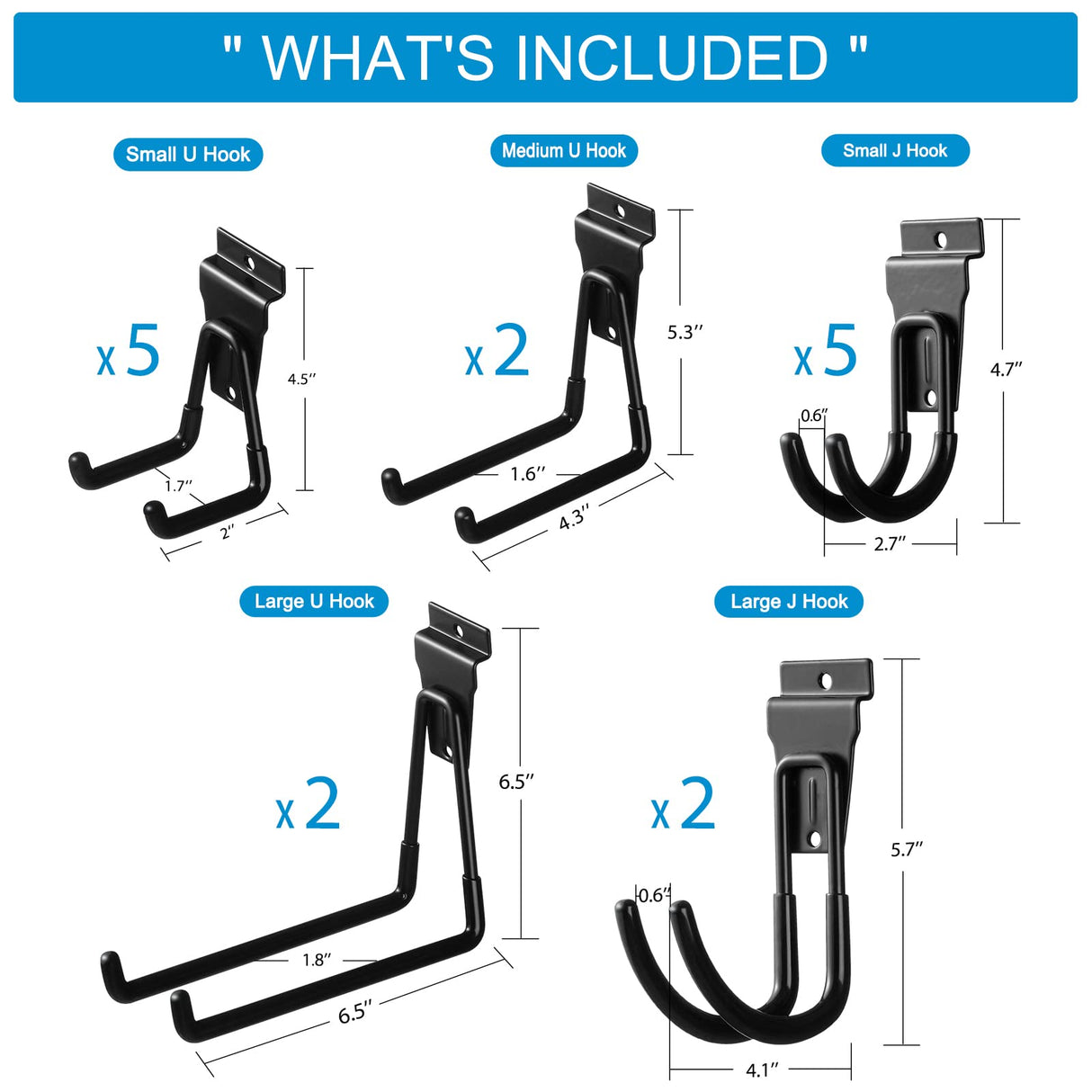 PYBTOOL 16 Pack Slatwall Hooks, Slatwall Accessories for Garage Storage, Heavy Duty Slat Wall Hanger(Black) PYBTOOL