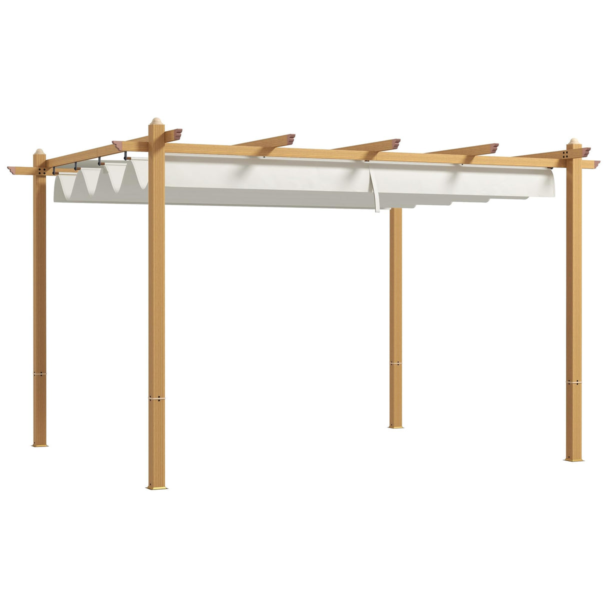 Outsunny 10' x 13' Retractable Pergola Canopy, Wood Grain Aluminum Pergola, Outdoor Sun Shade Shelter for Grill, Garden, Patio, Backyard, Deck, Cream White Outsunny