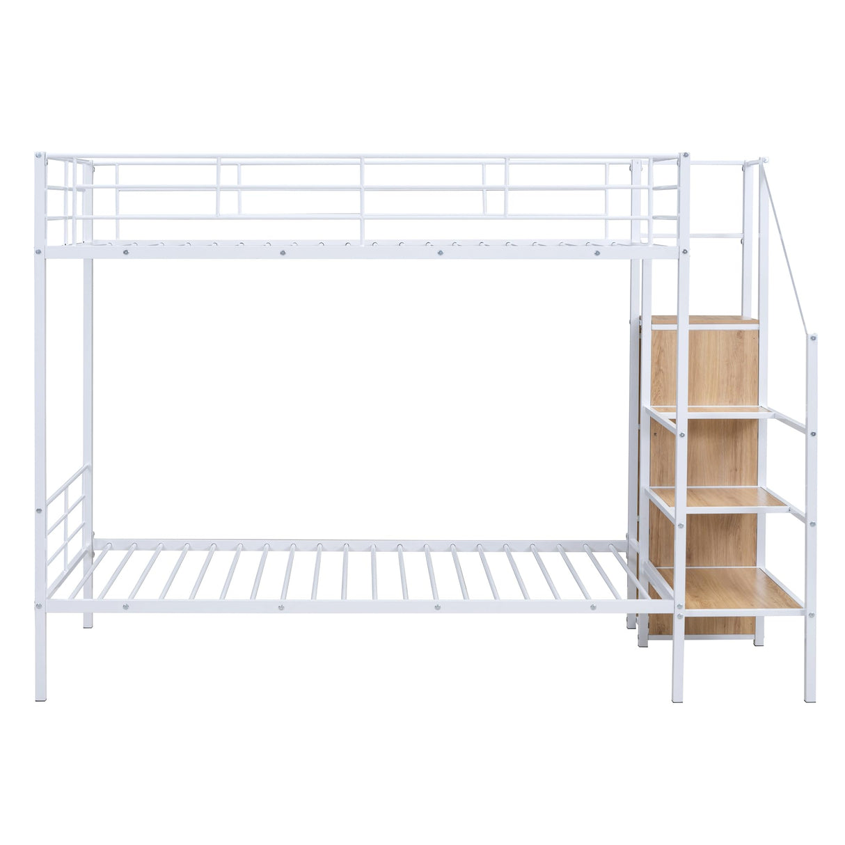 Harper & Bright Designs Metal Bunk Bed with Stairs and Wardrobe, Twin Over Twin Bunk Bed Frame with Storage Ladder, for Kids Teens Adults, White Harper & Bright Designs