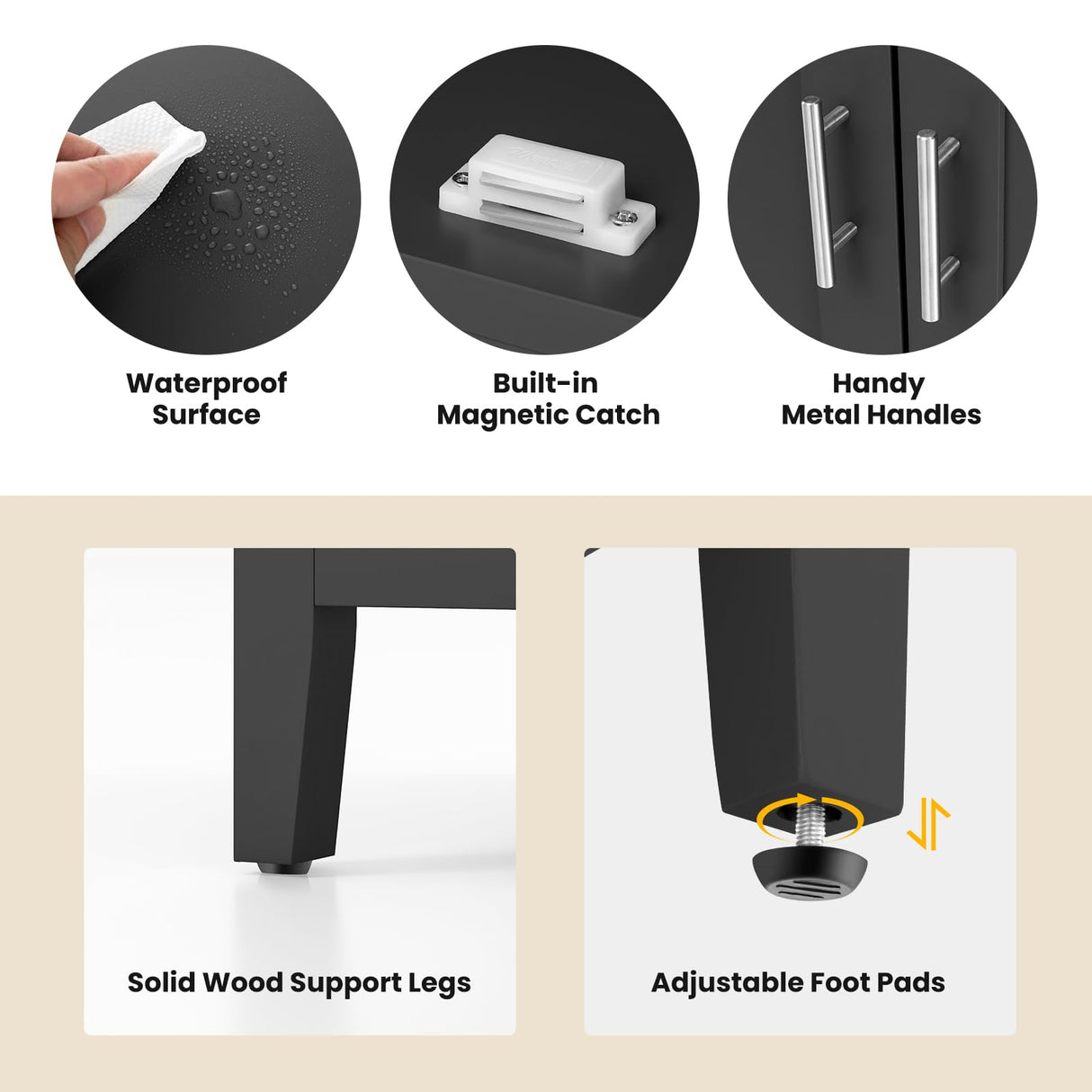 LOKO Buffet Cabinet with Storage, Freestanding Kitchen Cabinet with Adjustable Shelf, Storage Sideboard Console Table, 45 x 20 x 36 inches (Black) LOKO