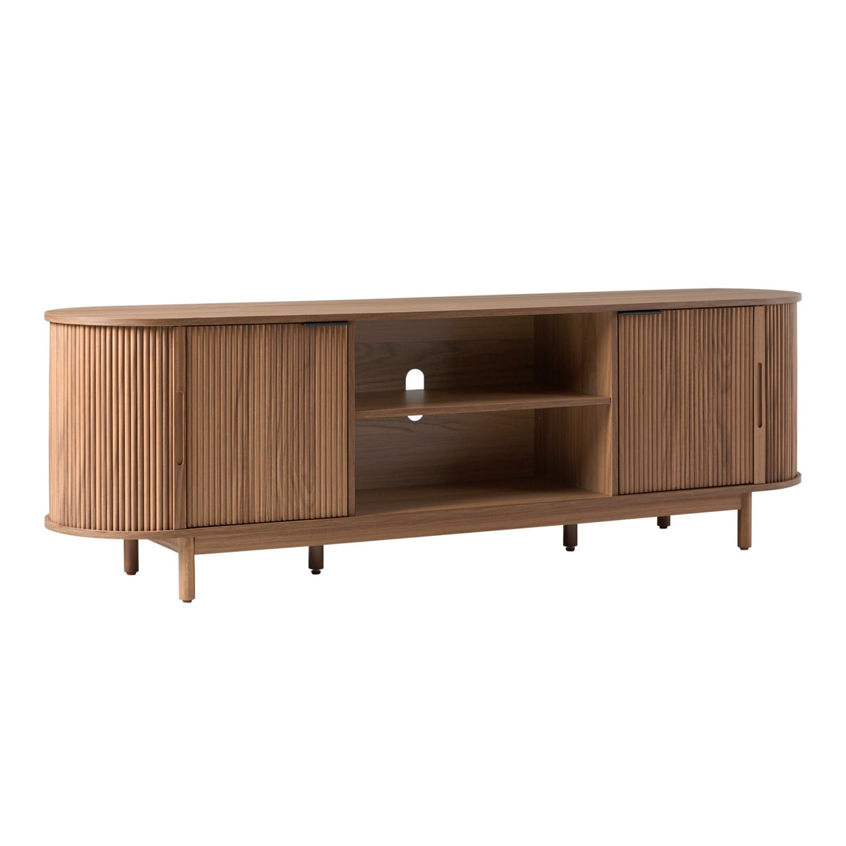 Walker Edison Chloe Curved Reeded TV Stand, Sliding Doors, 75 Inch, 70 inch, Mocha Walker Edison