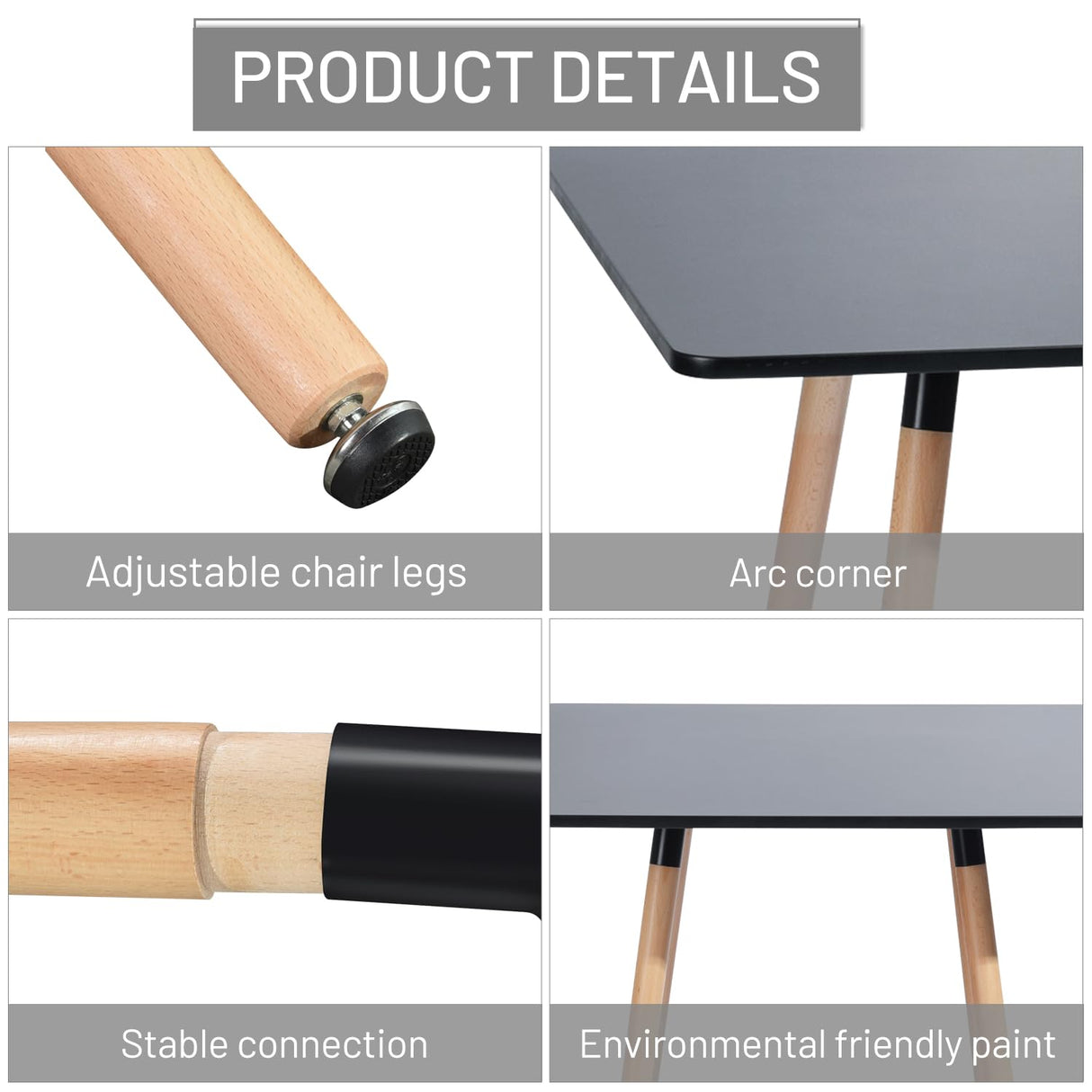 31.5 Inch Square Dining Table for 2-4 People, Modern Functional Table with Wooden Legs for Home Office Kitchen Dining Room Patio Small Spaces, Black FurnitureR