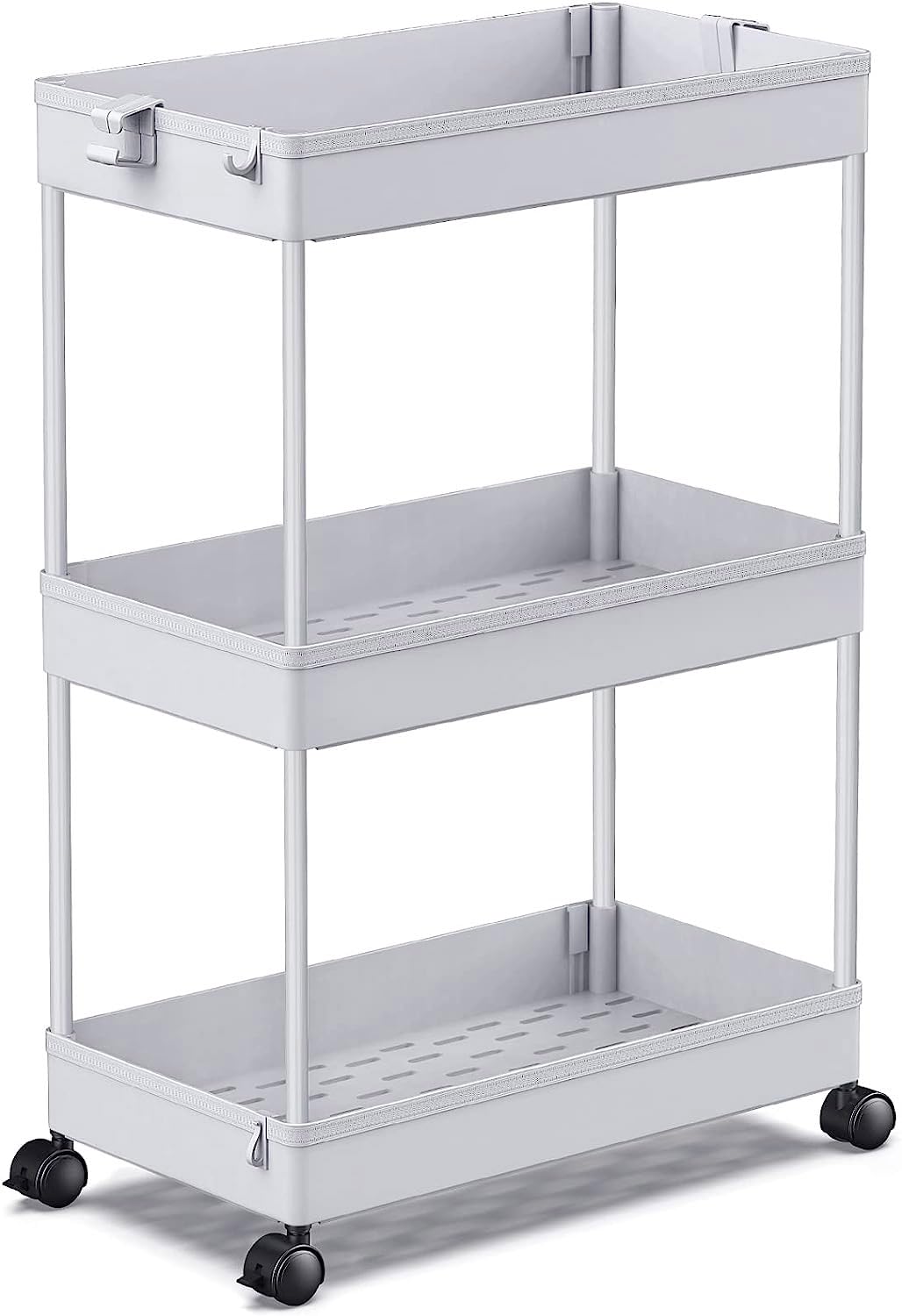 SPACEKEEPER Rolling Storage Cart 3 Tier Bathroom Cart Organizers with Wheels Laundry Room Organization Mobile Shelving Unit Utility Cart Storage Shelves Multi-Functional for Office, Home, Gray SPACEKEEPER