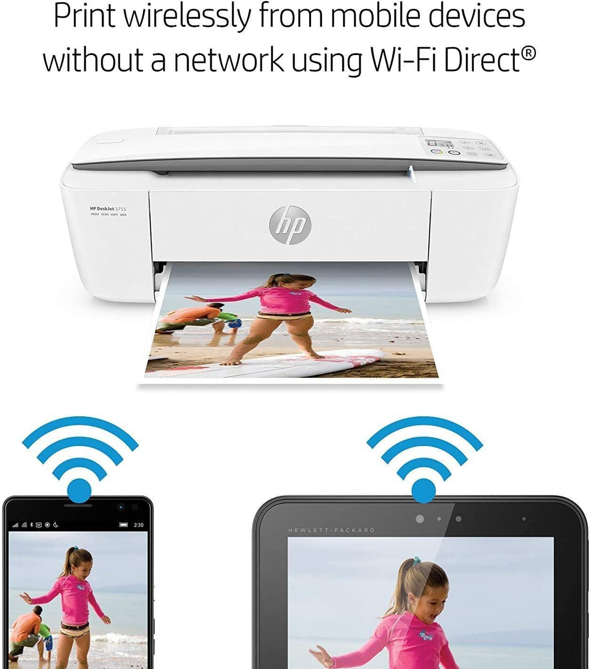 HP DeskJet 3755 Compact All-in-One Wireless Printer with Wifi Mobile Printing, Instant Ink Cartridge ready - Black/Color Combo Printer - Stone Accent (J9V91A) (Renewed) HP