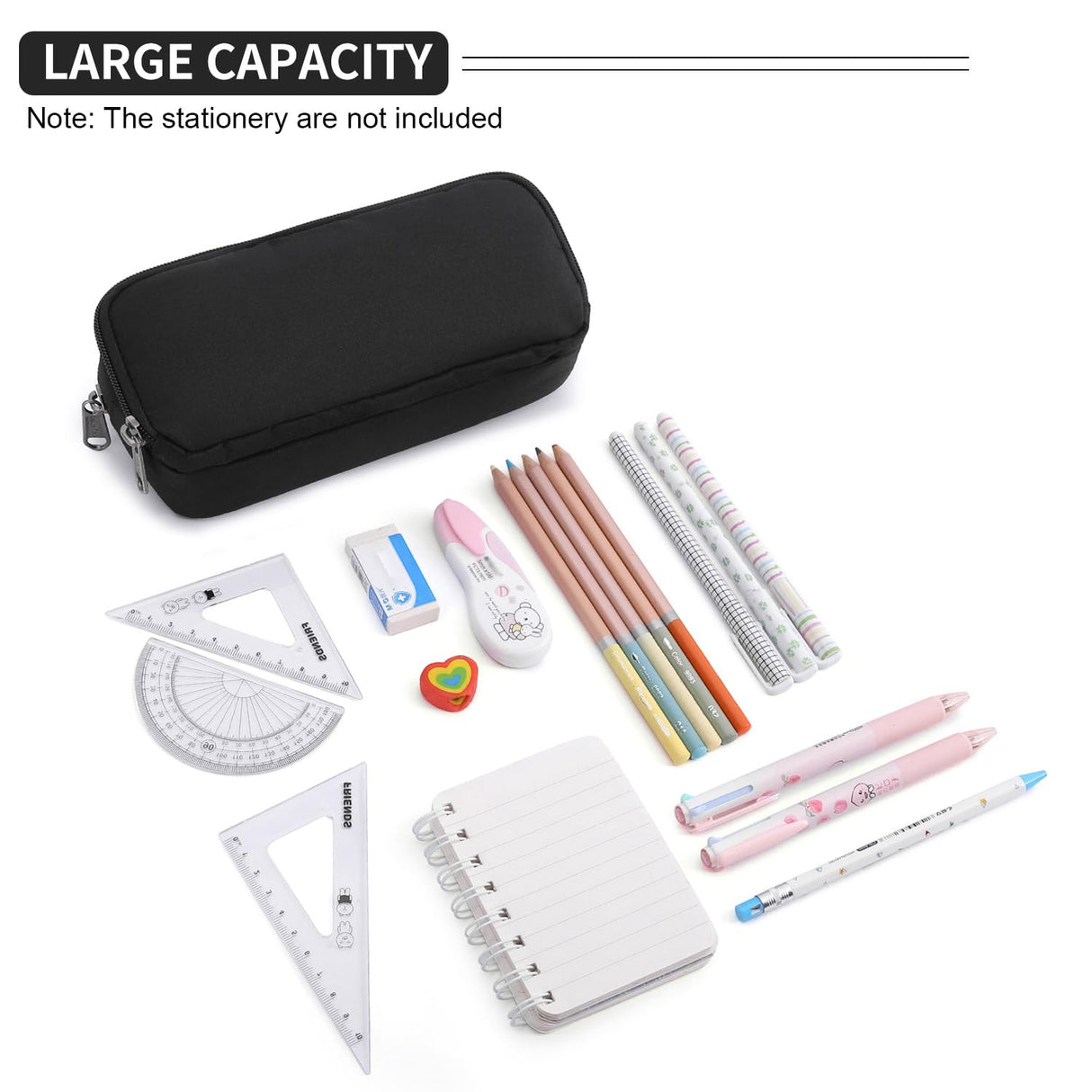 Della Gao Pencil Case Large Capacity Pencil Pouch Aesthetic Pen Bag Office Stationery Organizer Simple Sturdy Multifunctional Pencil Bag for Men - Black Della Gao