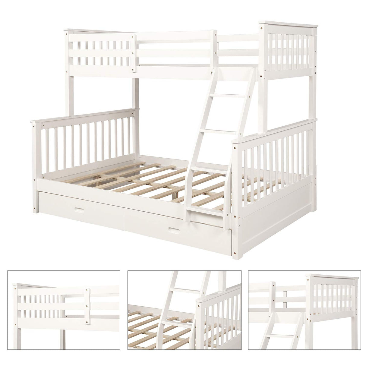 Harper & Bright Designs Twin Over Full Bunk Bed with Storage Drawers in White Harper & Bright Designs