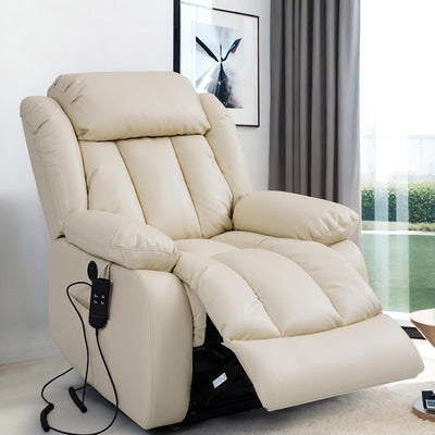 TEKAMON Power Lift Recliner Chair for Elderly with Heat & Massage, Dual Motor Breathable Leather Recliner, Lay Flat Sleeping Chairs with Infinite Position, Remote Control & USB Type-c Ports(Beige)