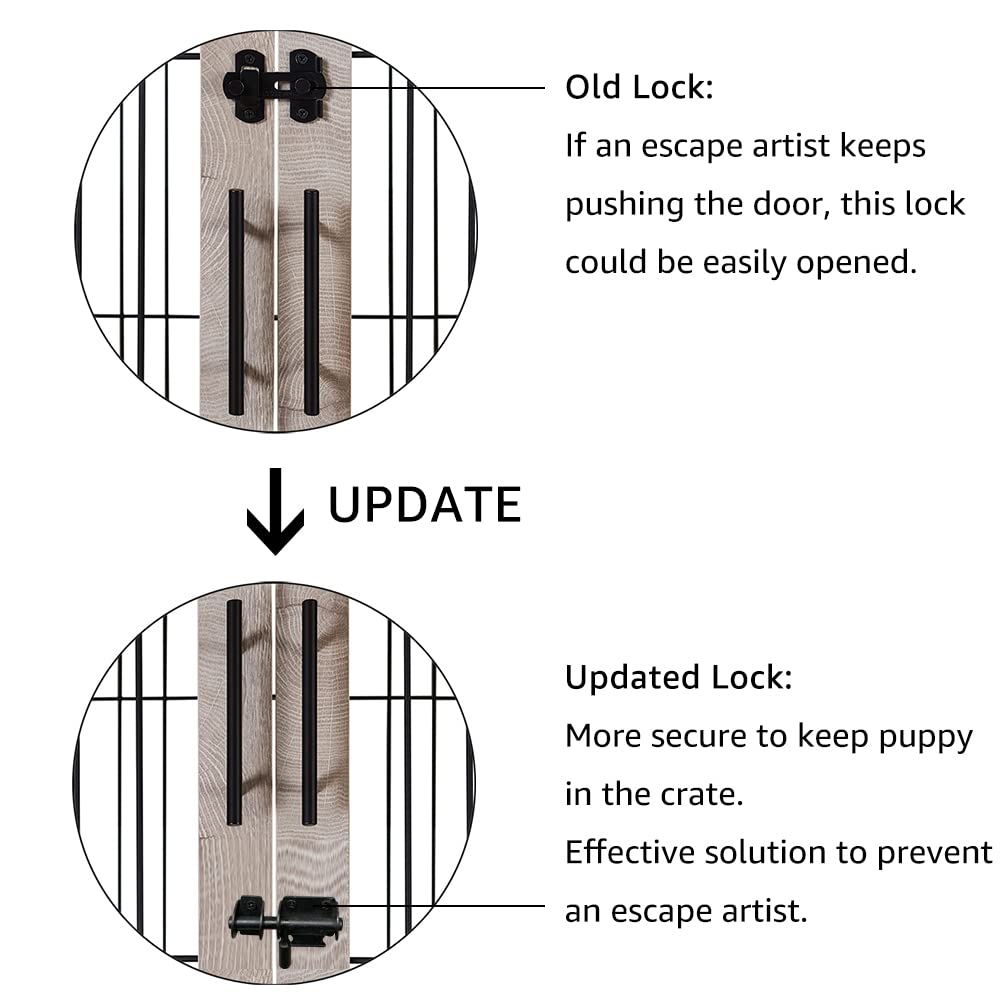 beeNbkks Furniture Style Dog Crate End Table, Double Doors Wooden Wire Dog Kennel with Pet Bed, Decorative Pet Crate Dog House Indoor Medium Large beeNbkks