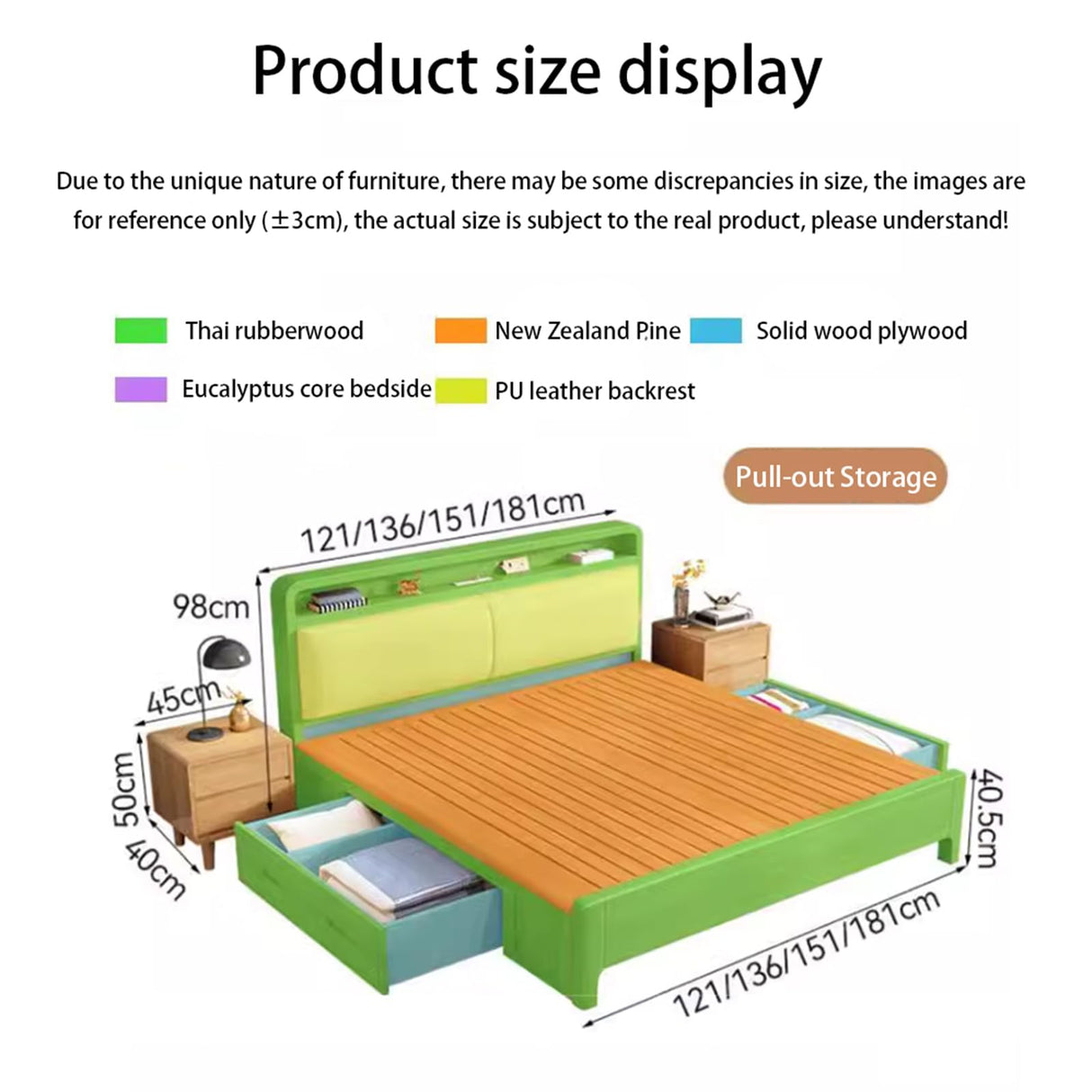 Solid Wood Farmhouse Bed Frame Set with Mattress and Nightstands, Walnut Finish BaFra