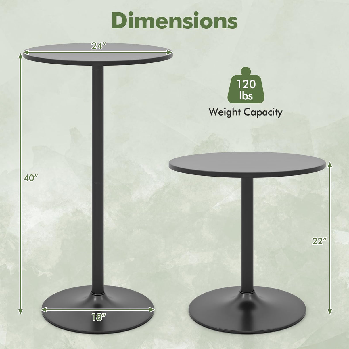 COSTWAY Round Bistro Table Set of 2, Height Adjustable Bar Height Cocktail Table, High Top Pub Table Snack Table with Heavy-Duty Metal Base for Home Bar, Dining Room, Restaurant, Black COSTWAY
