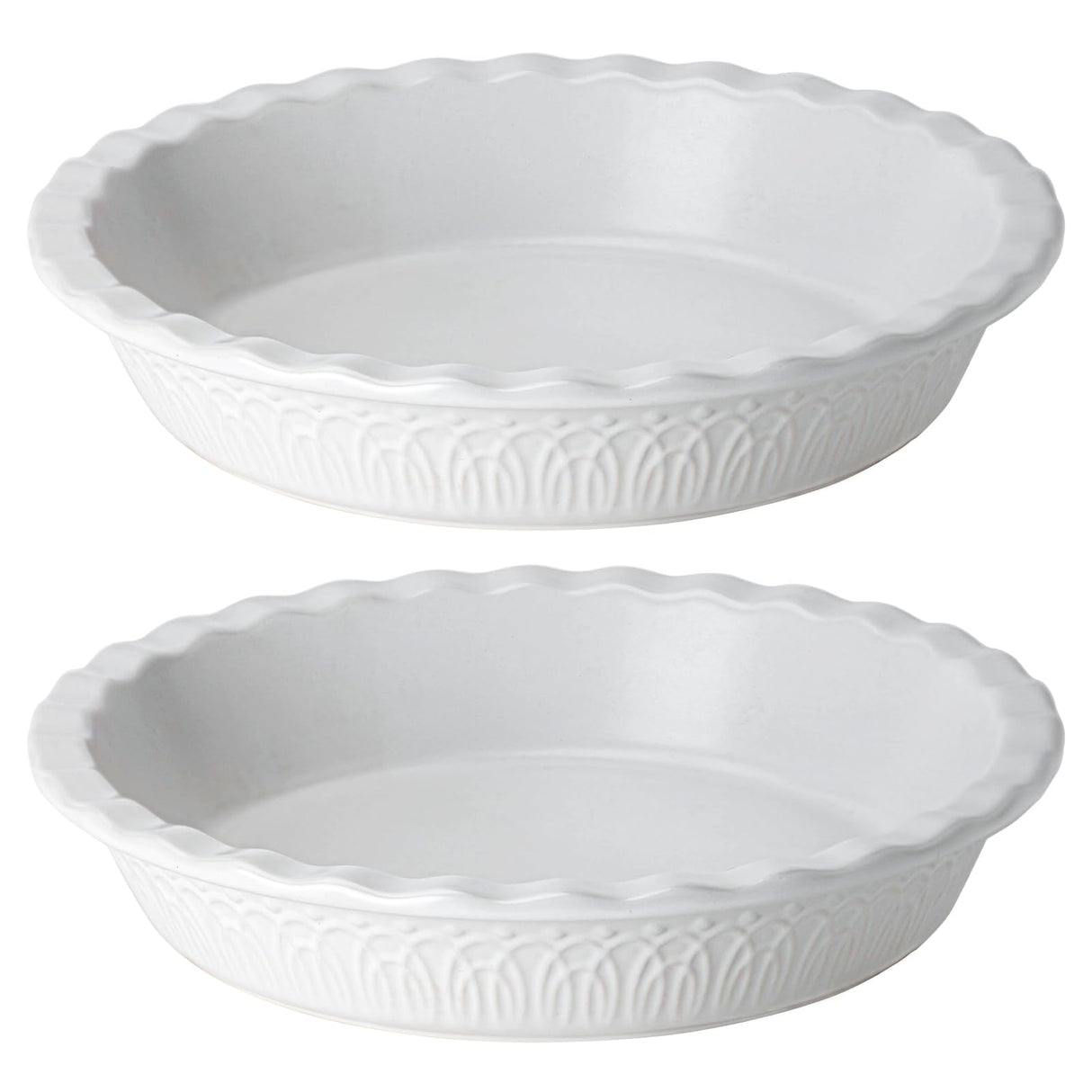 Fun Elements Ceramic Pie Pan, 9 Inch Pie Dish for Baking, Ruffled Pie Plate, Non-Stick Deep Dish Pie Pan for Apple Pie and Pot Pie, Thanksgiving Christmas Gifts, Set of 2, White FE FUN ELEMENTS