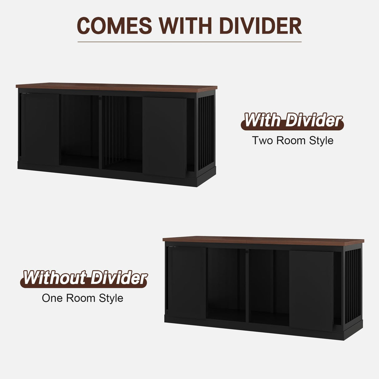 Dog Crate Furniture - Indoor Wooden Dog Kennel Furniture with Room Divider - 71"x23.6"x31.5"H, Black Faceket