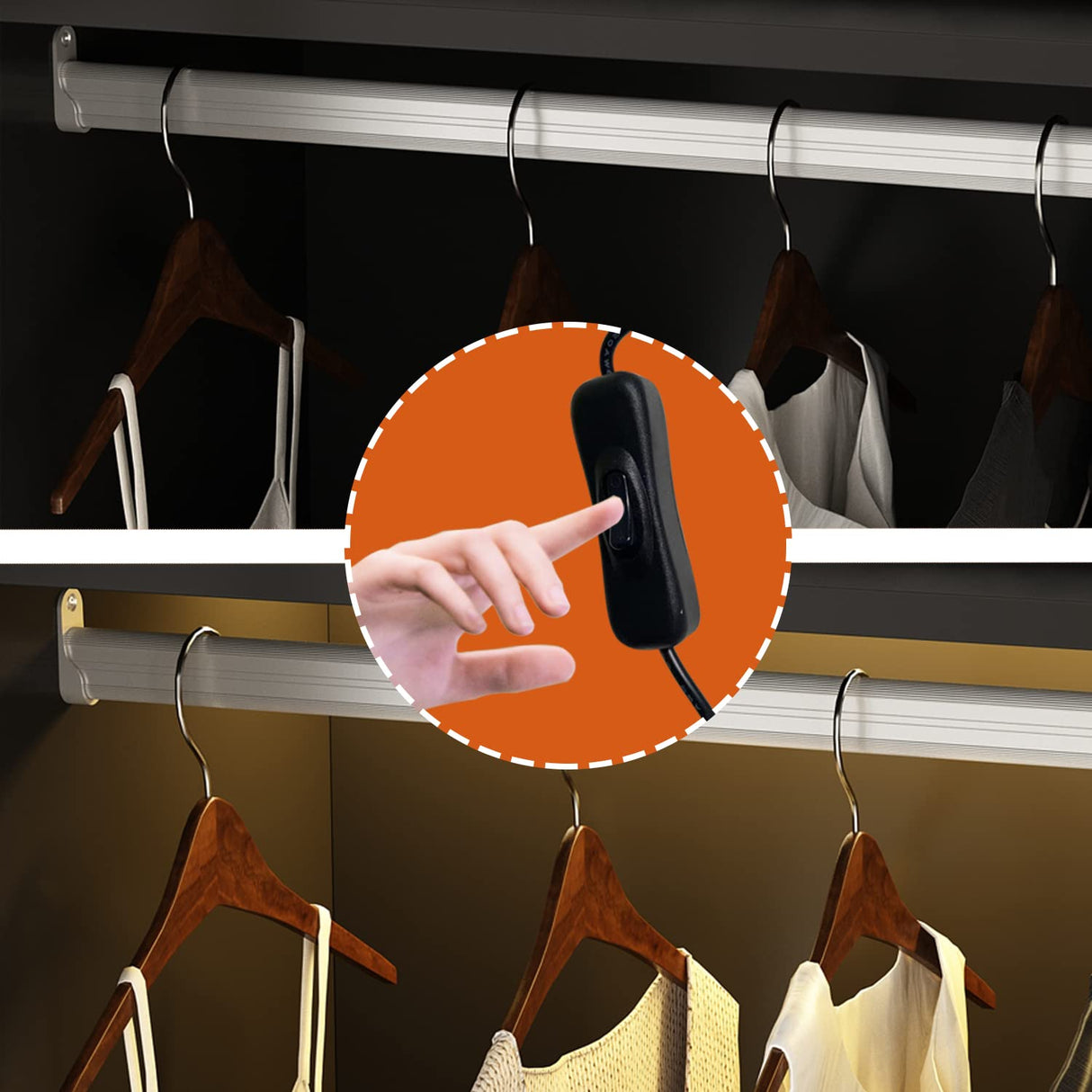 Homsee LED Lighted 5-Tier Glass Door Bookcase in Black with Hanging Bar – 47.2" Wooden Storage Cabinet for Home & Office Homsee