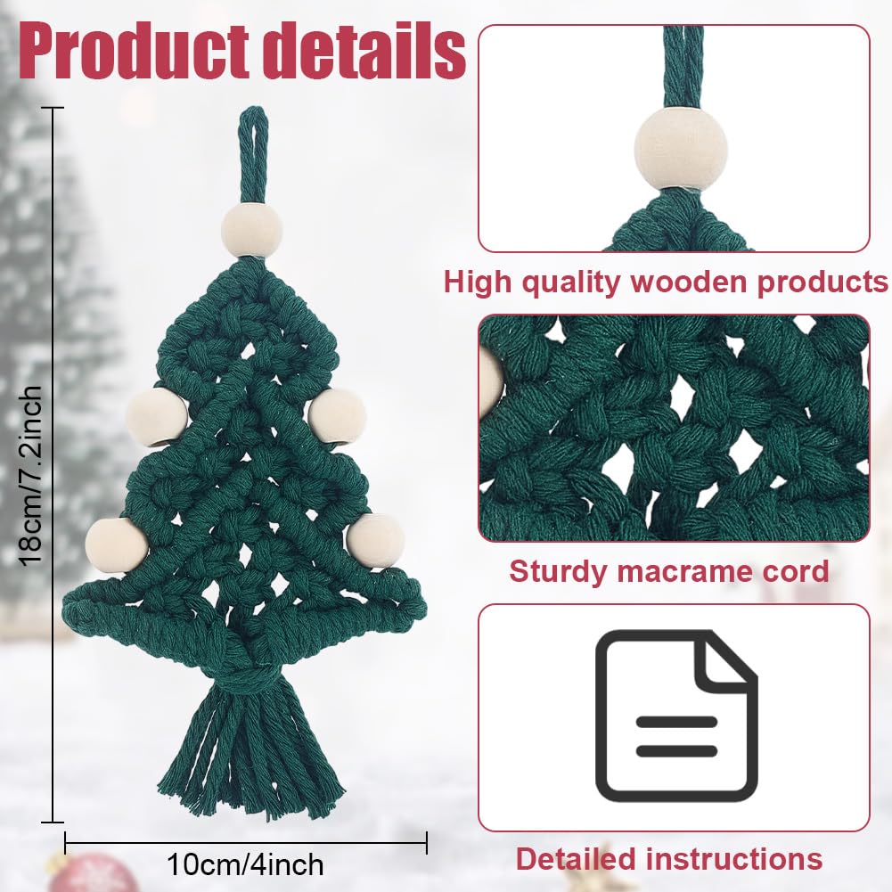 ACRNIGHEET 4 Sets DIY Macrame Christmas Tree Kit, Christmas Tree Macrame with Tassels Ornament Kit, Craft Kits for Adults Beginners with Step by Step Tutorial Instruction ACRNIGHEET