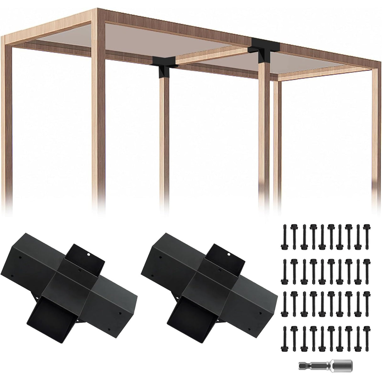 ITeVe.GD Pergola DIY Kit,2 Pcs 4-Way Right Angle Corner Brackets Elevated Wood Stand with Screws for 4"x4"(Inner Size:3.5"x3.5") Wood Beams,Pergola,Garden,sunroom kit Lumber&Metal Gazebo… ITeVe.GD