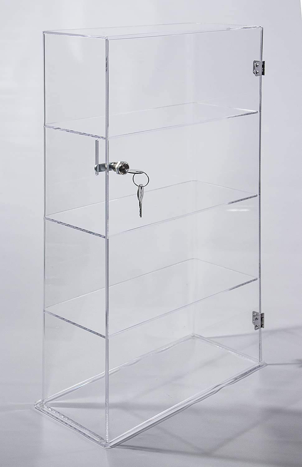 4 Tier Transparent Acrylic Display Case with Lock,Clear Show Case for Collectible, Vertical Curio,See-Through Locking Cabinet,Dustproof Protection 10.25 x 4.25 x 18.25 Inches Display case