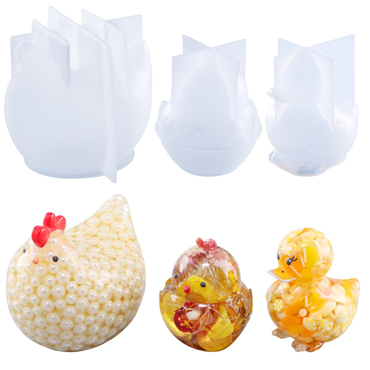 LET’S Resin 3pcs Animal Resin Molds, Large 3D Chicken & Duck Resin Molds Silicone, Flexible Effortless Demoldable Epoxy Molds for Resin Casting, Soap, Candle, Flowers Preservation, Chicken Decor LET'S RESIN