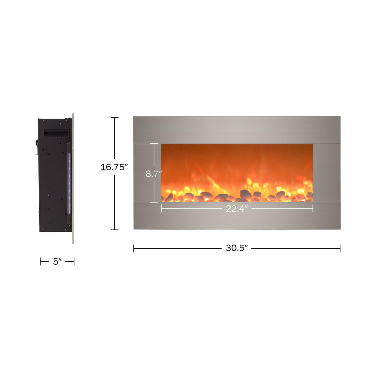 Electric Fireplace - 30 Inch Wall Mounted Fireplace - 13 Backlight Colors and Remote Controlled LED Flames, Heat, and Brightness by Northwest (Silver) Northwest