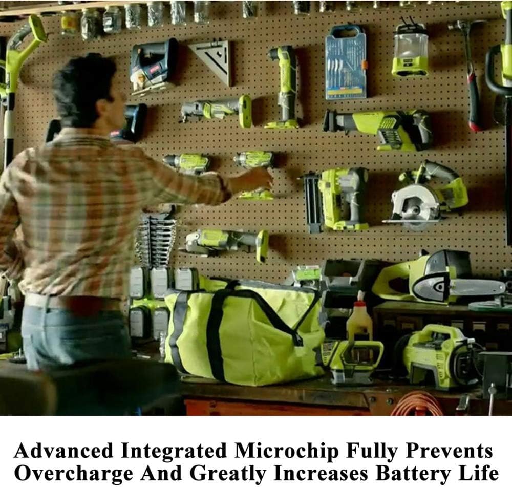 18V Battery and Charger Combo for Ryobi 18 Volt Cordless Tools Battery and P118B Charger, Cell9102 18V Battery Capacity Output 5.0Ah CELL9102