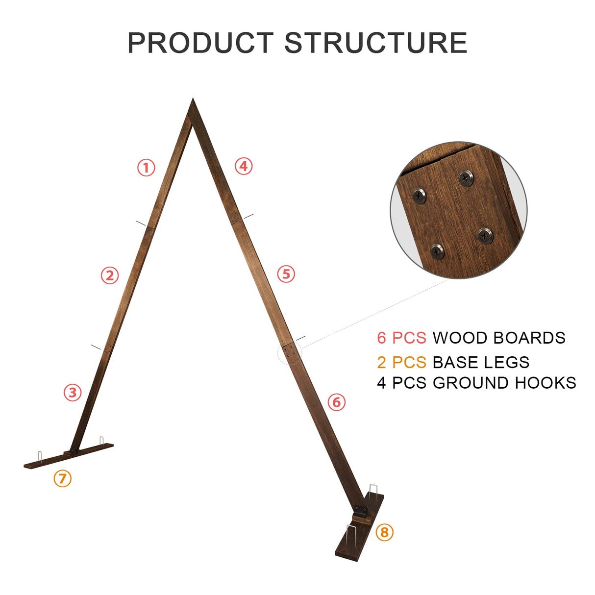 Wooden Wedding Arch 8.2FT, Triangle Wedding Arch, Wedding Arches for Ceremony, Natural Wood Wedding Backdrop Stand for Garden Wedding Parties, Wooden Arch Decor Rustic Wedding Arch Decorations Yaseingoo