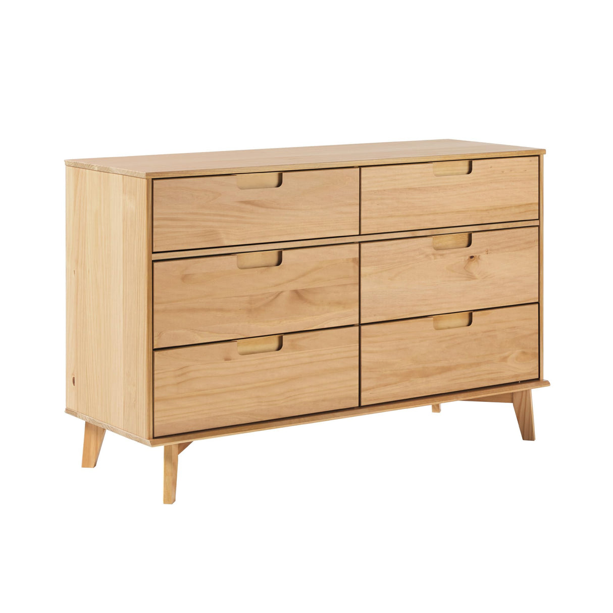 Walker Edison Mid-Century Modern Grooved Handle Wood 6-Drawer Dresser, 52 Inch, Natural Pine Walker Edision