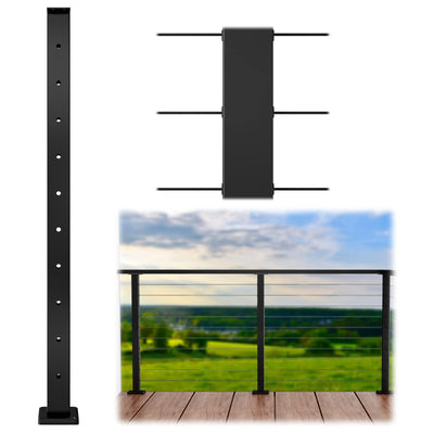 Muzata Black Cable Railing Post 36 Inch 36"x2"x2" Level Drilled Surface Mount T304 Stainless Steel Cable Railing System Kit Indoor Outdoor with Paper User Guide PS02 BH4S