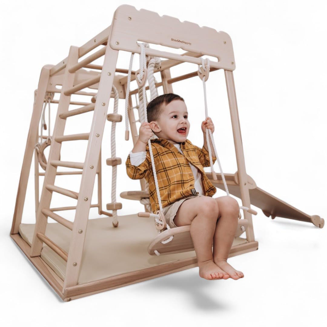 Woodandhearts Indoor Playground, Made in EU Jungle Gym for Kids Ages 1-4, Toddler Jungle Gym, Kids Playground, Jungle Gym for Kids Ages 1-4, Toddler Jungle Gym, Montessori Play Gym Wood And Hearts